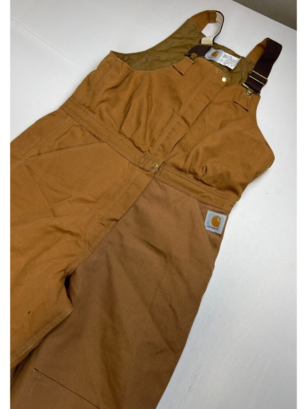 VTG Carhartt Women 12 Regular Overalls Brown Quilted Lined Duck Workwear Pants - Picture 7 of 12